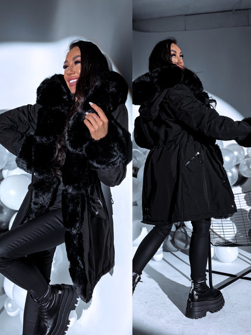 ELYNDI klasiskā parka ar pūku - melna PRE-ORDER